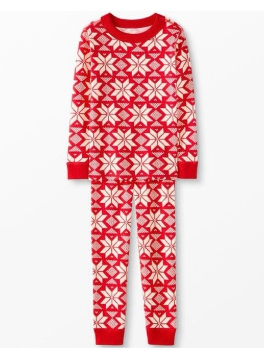 Hanna Andersson Organic Cotton Snowflake Thermal Pajama Set XS Red Christmas